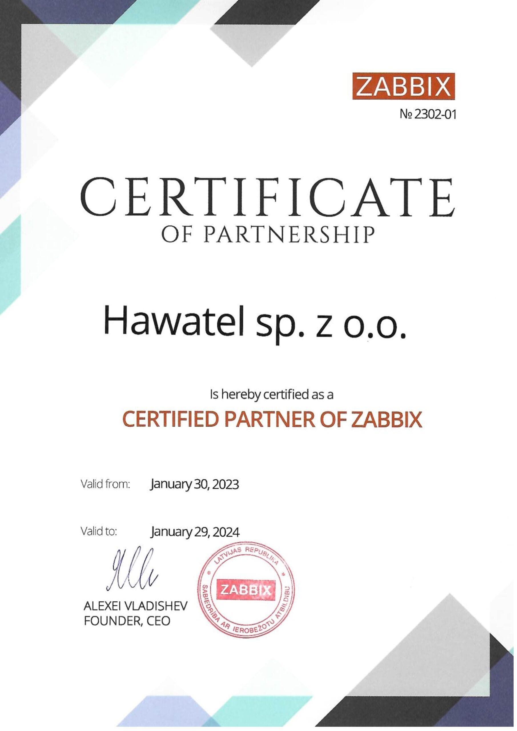 Zabbix certificate for Hawatel